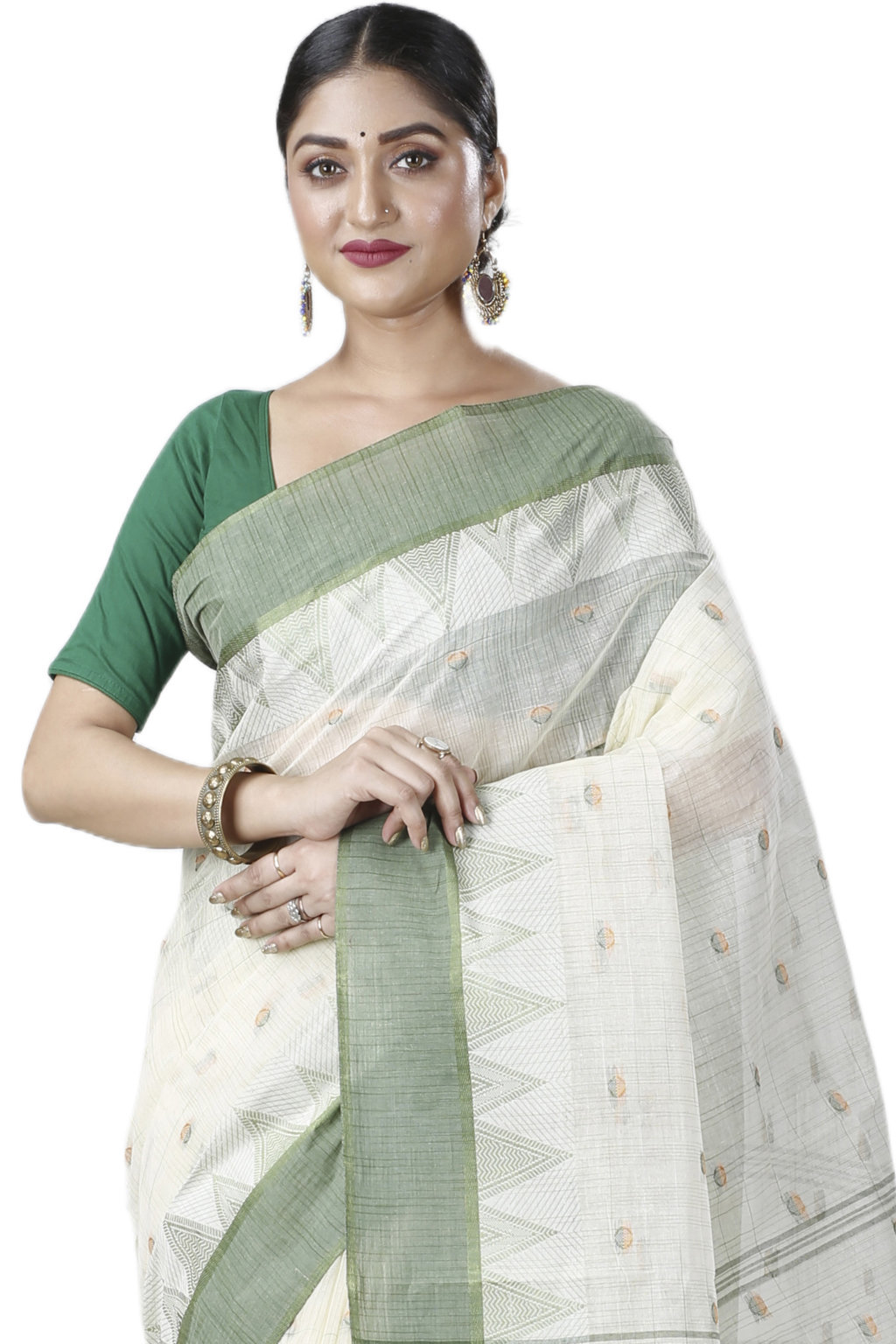 Green Pure Cotton Ishvari Tant Saree (1081)